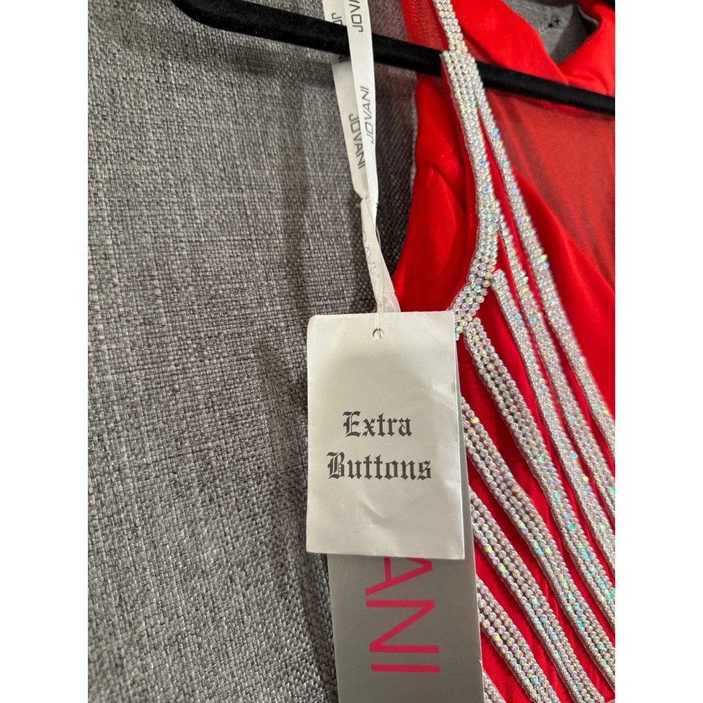 JOVANI Red Sequin Beaded Halter Neck Prom Formal Gown Dress - Picture 13 of 14